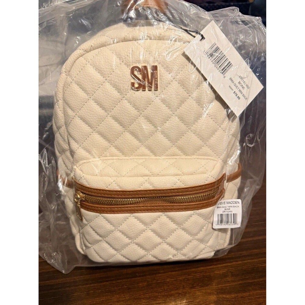 NWT Steve Madden Quilted Mini Backpack & Brown Trim Zip Closure Gold Hardware